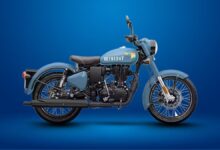 Royal Enfield Classic 350 in light blue colour.